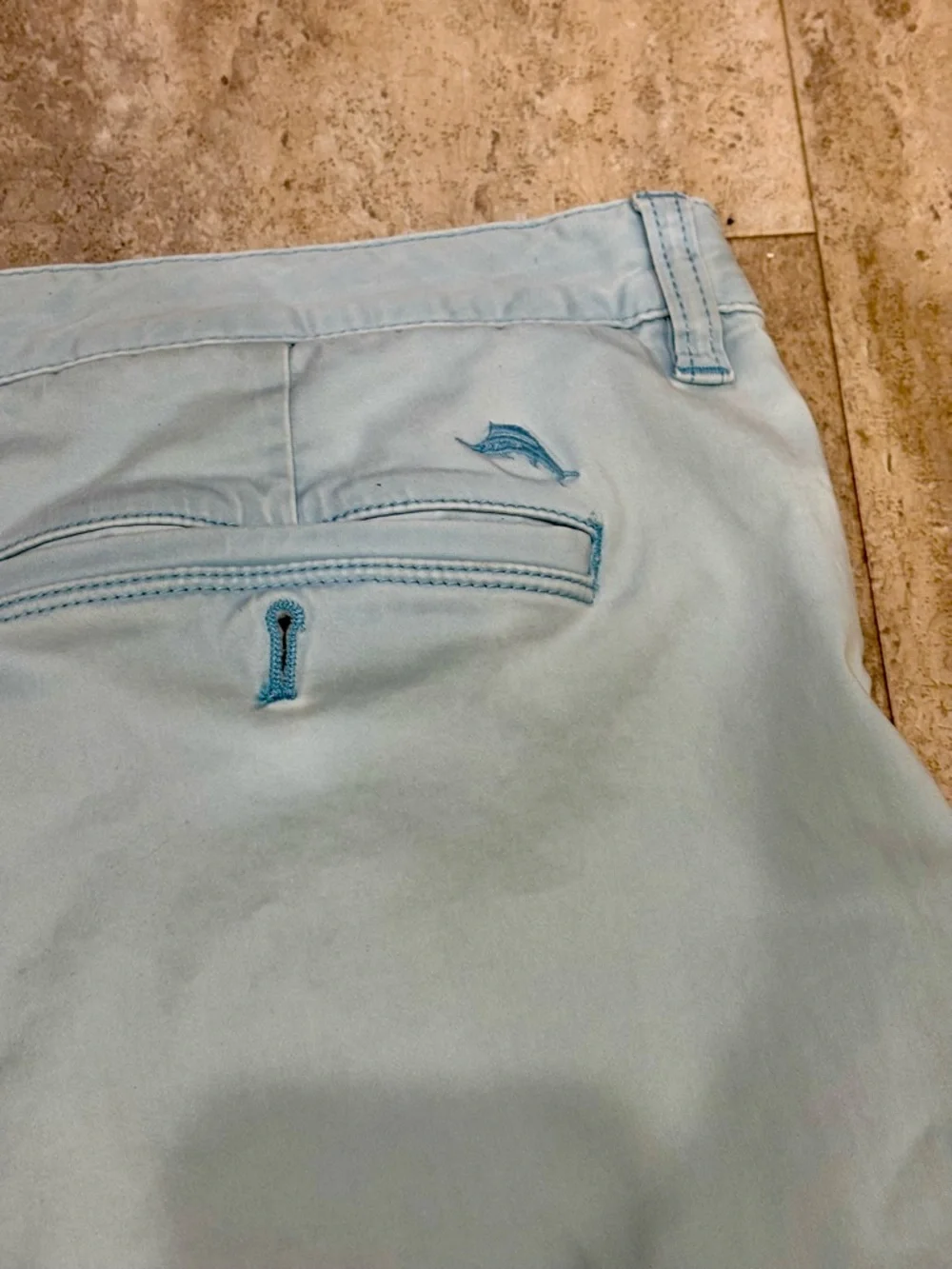 2 Pairs of Tommy Bahama Aqua and Light Blue Flat-Front Cotton Shorts